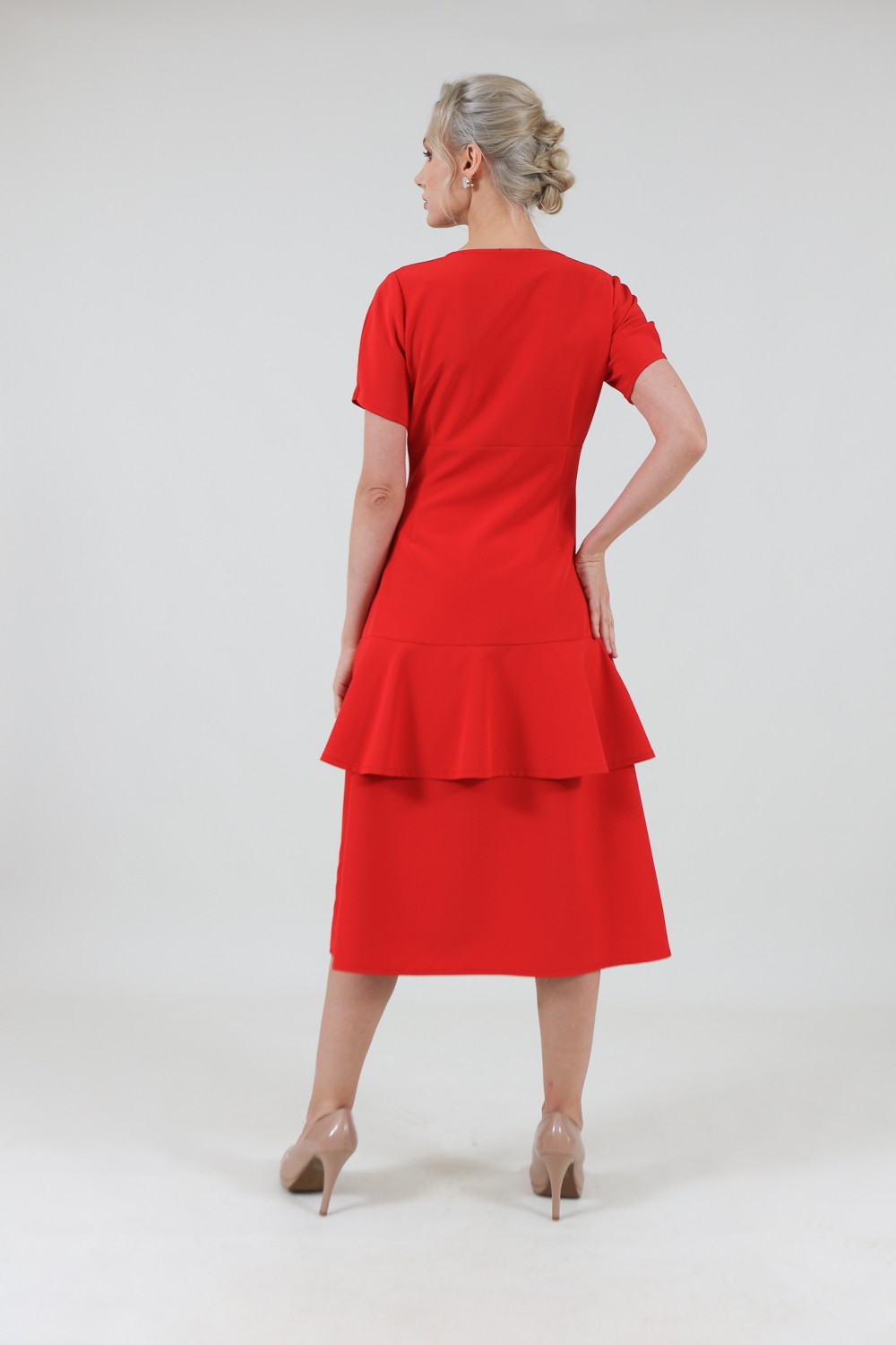 Платье миди (красное) - фото