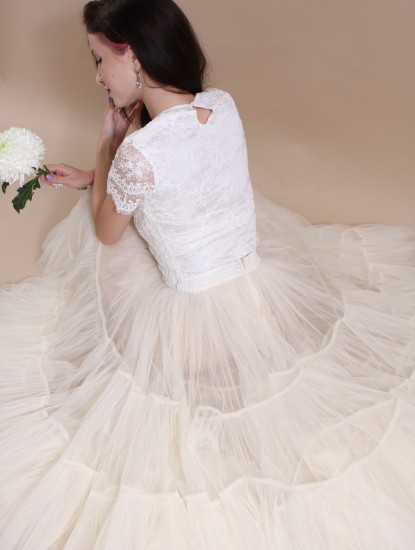 Пышная ярусная юбка из фатина (60 цветов) Айвори
