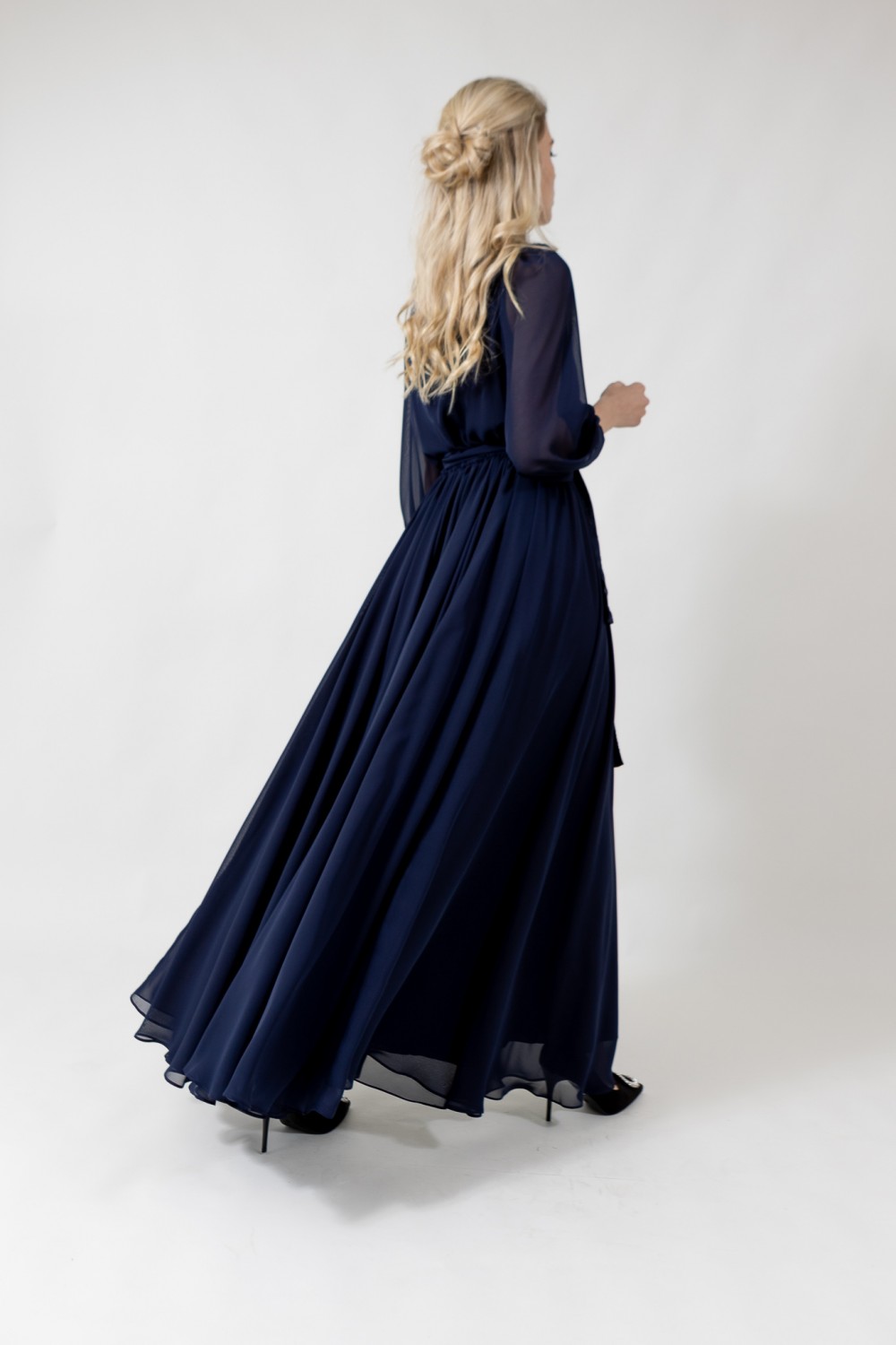Шифоновое платье свободного кроя (Темно-синее)   - фото